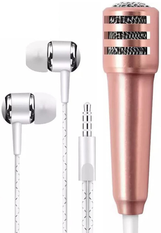 E TRADE In-Ear Attached Headphones with Mic For Recording, Singing, Video Conferencing & Compatible with iOS, Android, PC, Gaming, Switch, 3.5mm Wired Attached Earphone with Mini Mic(Rose Gold)