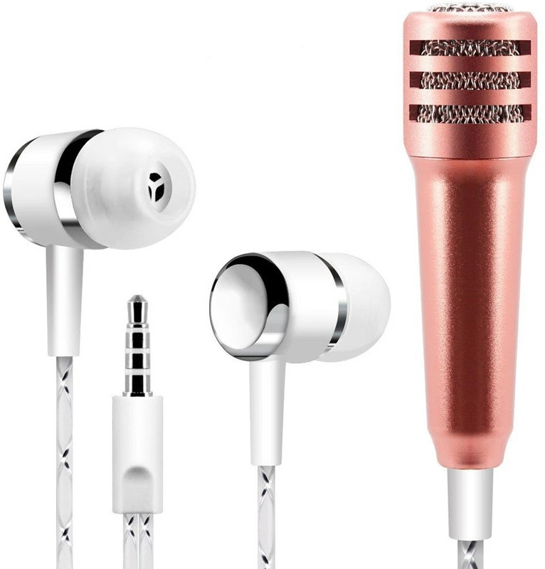 WORLD ONLINE Attached Earphone Microphone, in Ear Headphones with Powerful Bass, Noise Isolating Earbuds Wired, 3.5mm Microphone Jack, S/M/L Ergonomic Ear Buds & Mic for Recording, Singing, Video Conferencing for iOS, Android, PC Attached Earphone with Mini Mic(Rose Gold)
