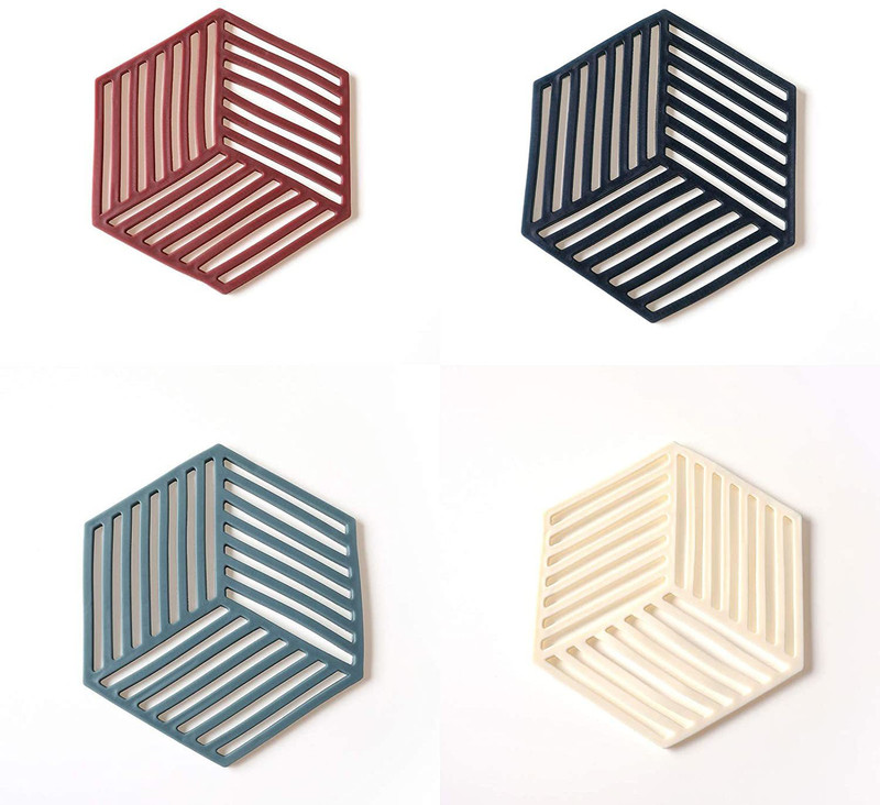 KPNG Silicone Trivet Mats and Hot Pads Pcs 6.33 5.5 in Hexagon Heat Resistant Multifuntion Kitchen Tool for Bowl Mats, Dish Mats, Placemats, and Drink Coasters 4 Polished Trivet(Pack of 4)