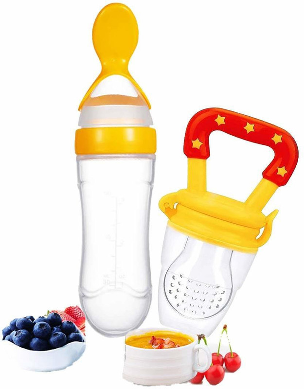 GRAYSEE Baby Silicone Food Feeder And Fruit Nibbler Combo Teether and Feeder Teether and Feeder (Blue)  - Silicone(Yellow)