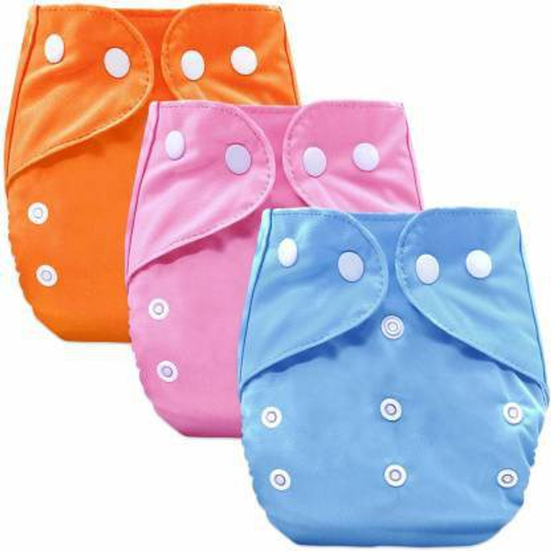 TradeVast Reusable Baby Washable Cloth Diaper Nappies Wet-Free Inserts for Babies/Kids/Toddlers/Infants (Age 0 To 2) - Pack of 3 Pieces (Orange+Pink+Blue)