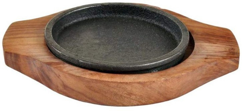 Alhind Handicraft Sizzler brownie iron plate with wooden base 5 inch plate Sizzler Tray