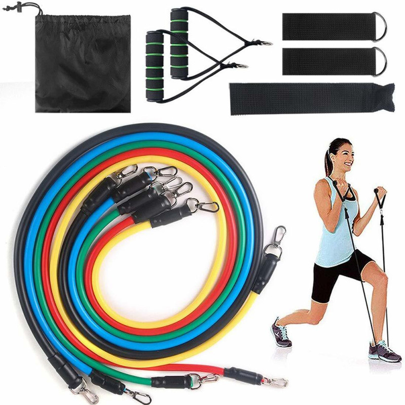 iSweven 11Pc Resistance Bands Elastic Rubber Rope Sport Expander Bodybuilding Exercise Set Resistance Tube(Multicolor)