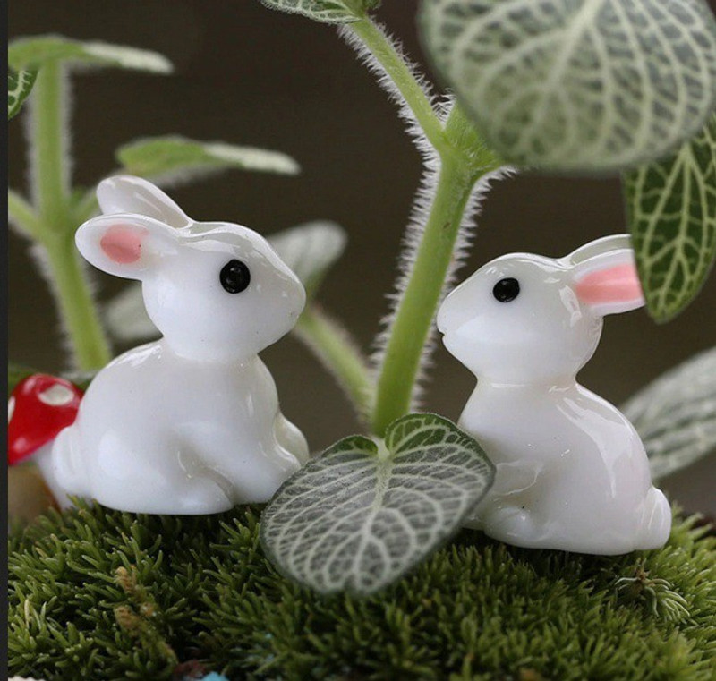 Chocozone Pack of 18 Cute Rabbit Miniatures Garden Decoration Items Garden Decor - 2.5cm(White)