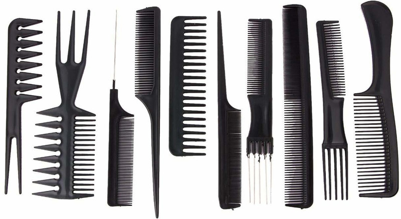 SEASPIRIT Hair Styling Comb Set For Salon And Parlour And Free Scissor, 65 Gram, Black (10 Items in the set)