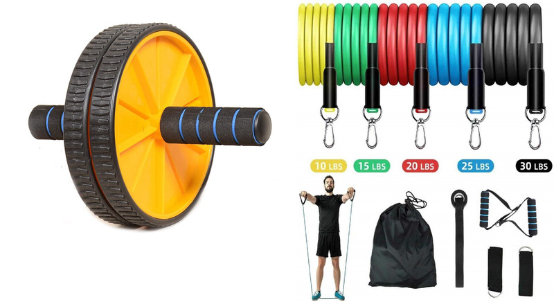 Shopeleven full body workout ab wheel & resistant kit 11 pcs set home, gym fitness combo kit Fitness Accessory Kit Kit