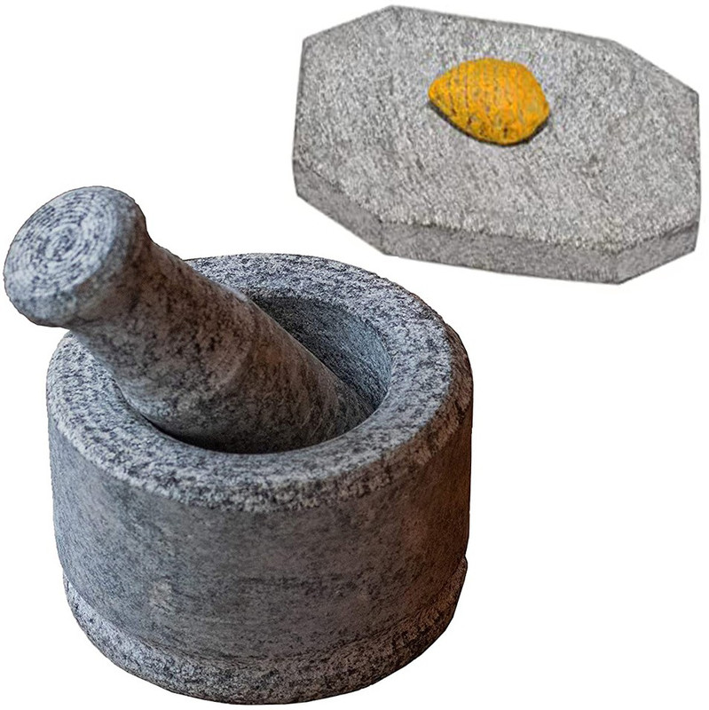 YUVI CREATIONS Mortar Pestle Set (Height 3 INCHES) & small turmeric / sandalwood rubbing stone combo Stoneware Masher