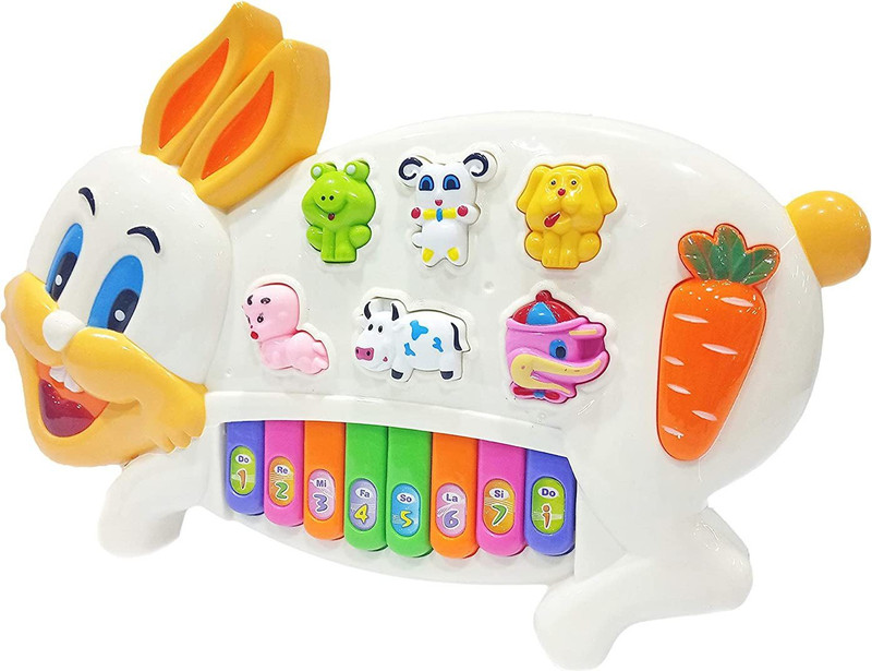 SALEOFF Lovely RABBIT SHAPED MUSICAL PIANO EYE CATCHING DESIGNED TOY WITH 3 MODES OF ANIMAL SOUNDS WITH EIGHT PIANO KEYS, SIX ANIMAL SOUND KEYS, AMAZING FLASHING LIGHTS & WONDERFUL MUSIC(Multicolor)
