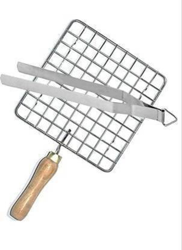 JEMEI 7 Inch Heavy Roasting Net with 25 CM Heavy Steel Tong, Stainless Steel Wire Roaster, Papad Jali,Roti Grill,Chapati Grill Square Roaster(pack of 2) 1 kg Roaster(Silver)