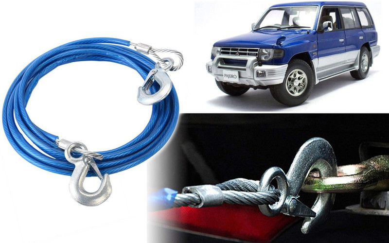 Selifaur DT281 - 12mm Heavy Duty 4Mtr 8000kgs Car Auto Full Steel Towing Tow Cable Rope 4 m Towing Cable(Steel, Plastic, 8000 kg Pull Capacity)