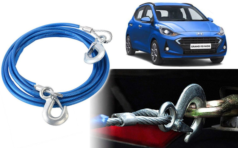 Selifaur DT127 - 12mm Heavy Duty 4Mtr 8000kgs Car Auto Full Steel Towing Tow Cable Rope For I10 Grand Nios 4 m Towing Cable(Steel, Plastic, 8000 kg Pull Capacity)