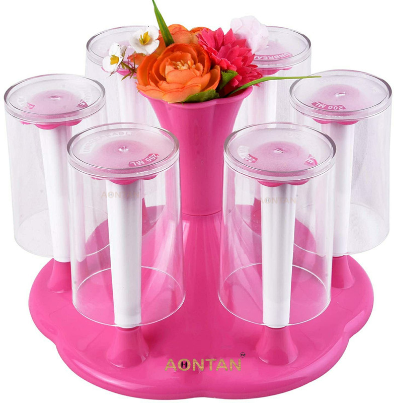 VEDITM Glass and Spoon Organiser for Glasses and Cutlery Glass Stand Holder Made Virgin Plastic PINK COLOR Plastic Glass Holder