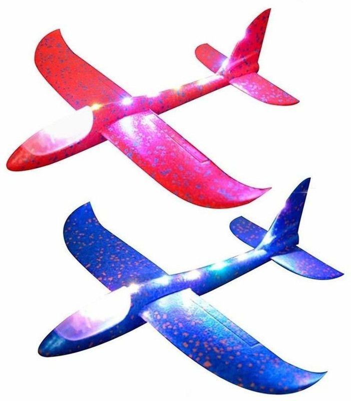 iChoice Foam Glider Plane, Colorful Light Foam Plane Set of 2 Throwing Foam Plane with Dual Flight Mode, Foam Plane Toy for 3 to 8 Year Children's(Blue, Red, Pack of: 2)