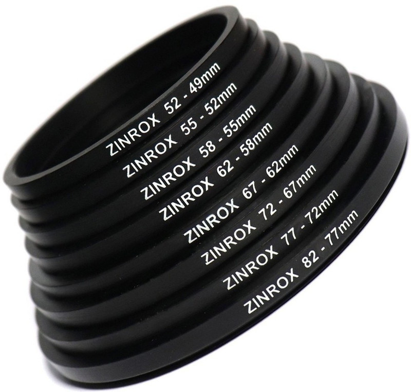 ZINROX Step Down Lens Filter Adapter Rings - Set of 8pcs - Allows You to Fit Smaller Size Lens Filters on a Lens with a Larger Diameter - Sizes: 52-49mm, 55-52mm, 58-55mm, 62-58mm, 67-62mm,72-67mm, 77-72mm, 82-77 mm – BLACK Anodized Step Down Ring(82 - 49 mm)