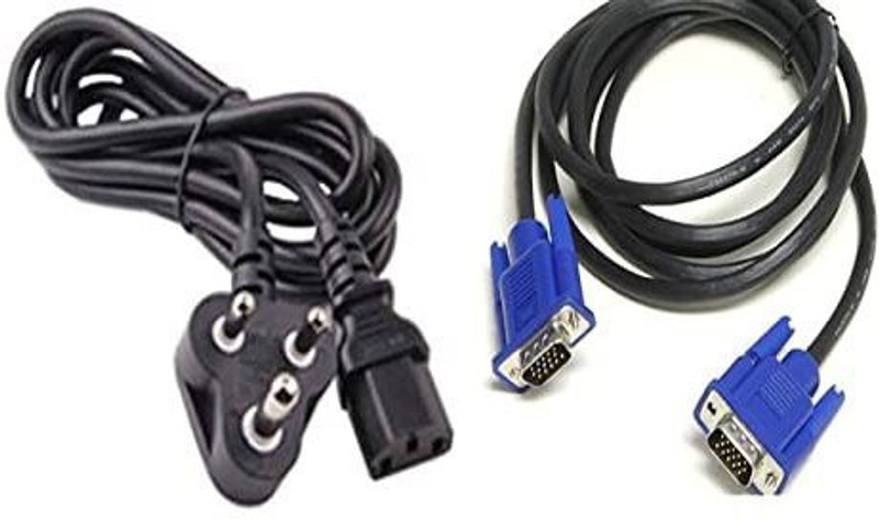 CUDU Combo Set of Male to Male 15 Pin VGA and Power Cable for Computer CPU, Monitor, Printer (Blue, 1.5 m) Combo Set Designed for Gaming(Black, Blue)