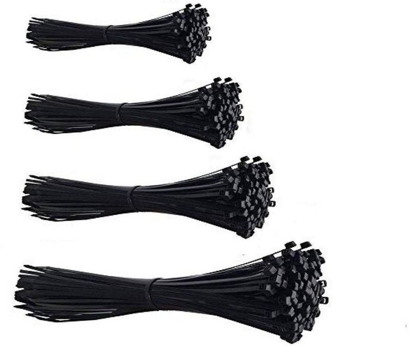 ART IFACT 300 Pieces Combination of Nylon Cable Tie 100 pcs of 4 inch, 100 pcs of 6 inch, 50 pcs of 8 inch and 50 pcs of 10 inch - Black Nylon Standard Cable Tie(Black Pack of 300)