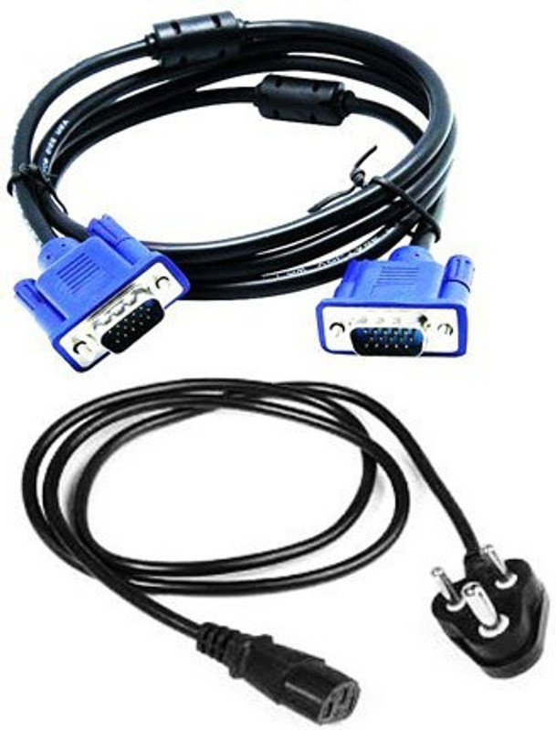 CUDU Combo Set of Male to Male 15 Pin VGA and Power Cable for Computer CPU, Monitor, Printer (Blue, 1.5 m) Combo Set Designed for Gaming(Black, Blue)