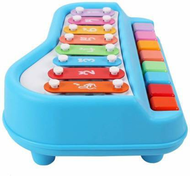 VRUX Toys Premium Quality 2 in 1 Xylophone and Piano with Musical Cards Toy with Colorful Keys Educational Musical Instruments for Toddlers and Kids(Blue)