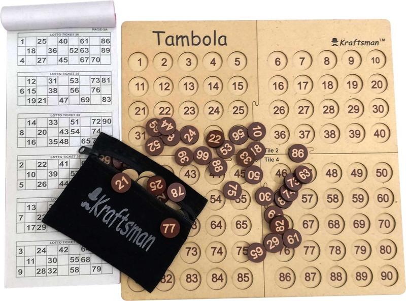 Kraftsman Portable Wooden Tambola Game for all Occasion for Kids and Adults or all age group Party & Fun Board Game