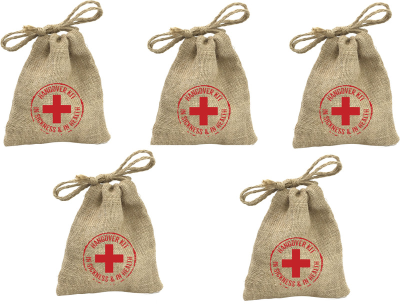 FUNCART Hangover Insickness & in Health Kit/Pouch (Set of 5) for Wedding/Party/Bachelor/Bachelorette/Special Occasion/Special Needs Potli