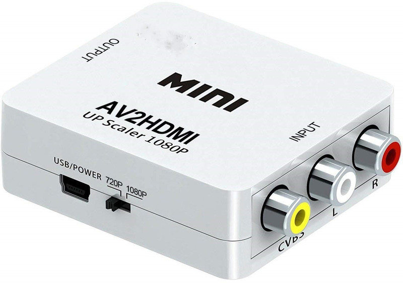 microware Mini AV to HDMI Video Converter Box AV2HDMI RCA AV HDMI CVBS to HDMI Adapter for HDTV TV PS3 PS4 PC DVD Xbox Projector (White) Media Streaming Device(White)