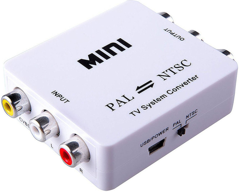 microware PAL/NTSC/SECAM to PAL/NTSC Mini Bi-directional TV System Converter Switcher Media Streaming Device(White)