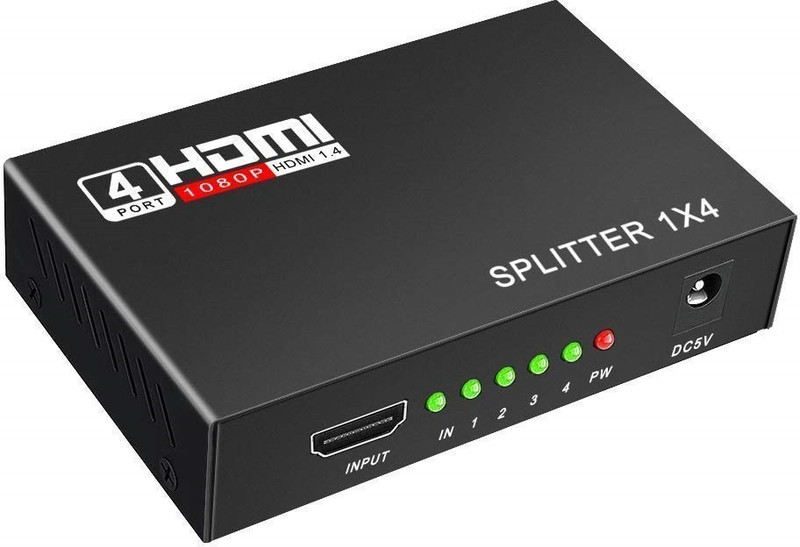 microware 1x4 3D 4Kx2K HDMI Splitter 1080P HD Hub Smart Splitter Box HDMI Splitter 1 in 4 Out 3D Active Amplifier Switcher for HDTV PC Projector Sky Box PS3 PS4 Xbox STB Media Streaming Device(Black)