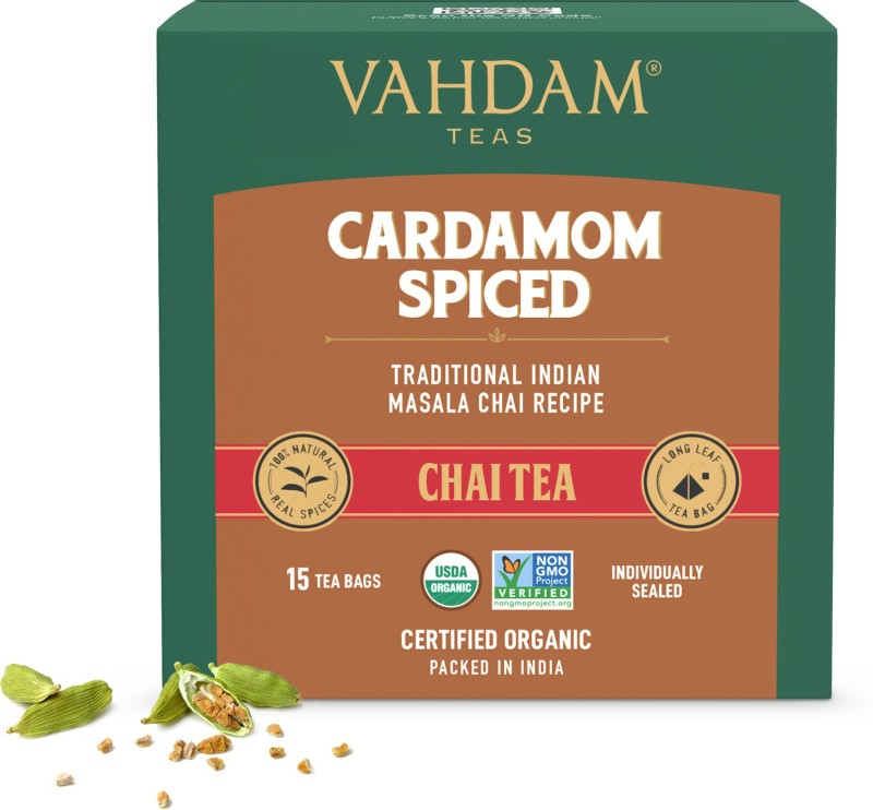 Vahdam Organic Cardamom Spiced Chai Cardamom Masala Tea Bags Pouch