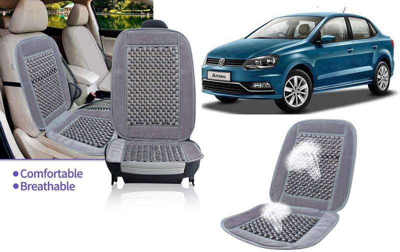 Selifaur Velvet, Wooden Bead Seating Pad For Volkswagen Universal For Car(Front Seats, Back Seats, Office Chair Grey)