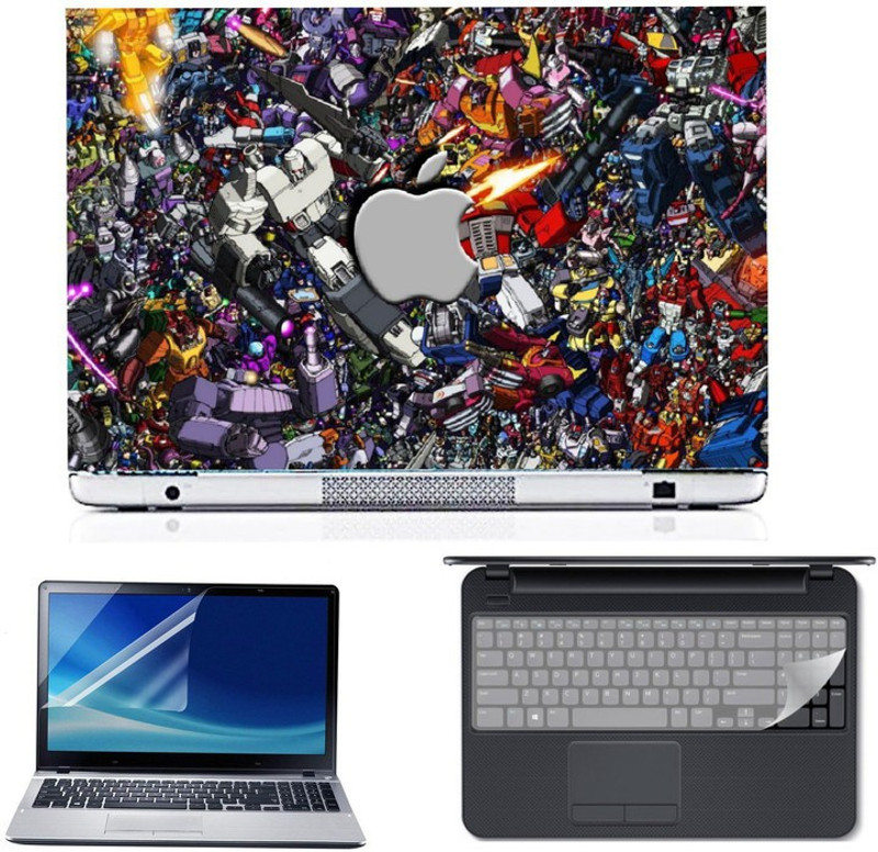 SDM cartoon collage apple ultra hd printed 3d laptop skin sticker with screen Guard , key guard Combo Set(Multicolor)