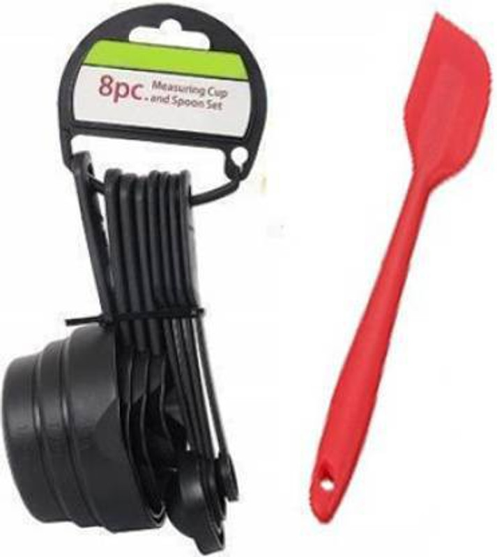 Biway 4 Pcs. measuring cup and 4 pcs. spoons set with 27 Cm long Silicon Spatula. Measuring Cup Set(240 ml)