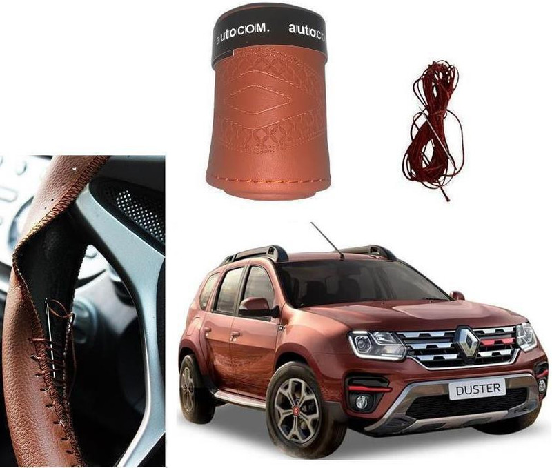 Autocom Hand Stiched Steering Cover For Renault Duster(Brown, Leatherite)