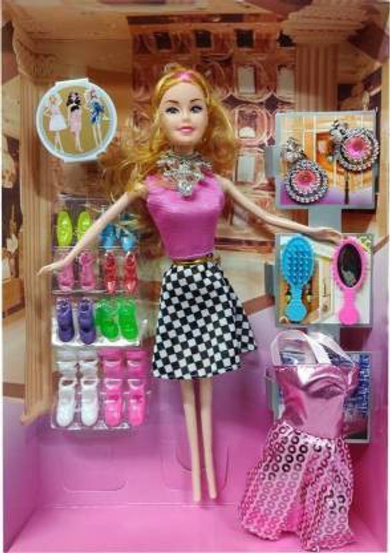 Kmc kidoz Fashion Doll & Hair and Shoes Accessories Kit Play Set For Girls , Kids Gift and Showpiece(Multicolor)