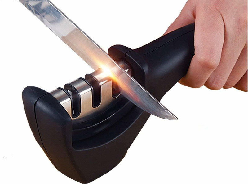 Gentle e kart Knife Sharpener Ceramic, Diamond and Stainless Steel Knife Knives Scissor and Blade Sharpening Non-Slip Tools Sharpener Knife Grinder Knife Sharpening Stone Knife Sharpening Stone(Plastic, Steel)