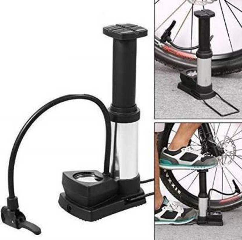 neev creation Foot Activated Floor Pump with Gauge Cycle Air Pump Mini Portable (Black) Ball, Car, Bicycle, Motorcycle, Football Pump, Volleyball Pump, Basketball Pump, Handball Pump, Motorcycle Pump(Black)