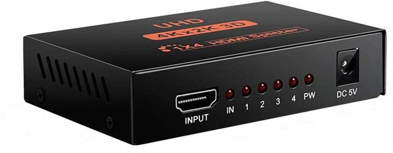 microware TV-out Cable UHD 4K2K 1x4 HDMI Splitter for Full HD 1080P Support 3D (1 in 4 Out) - Black, US Standard(Black, For TV)