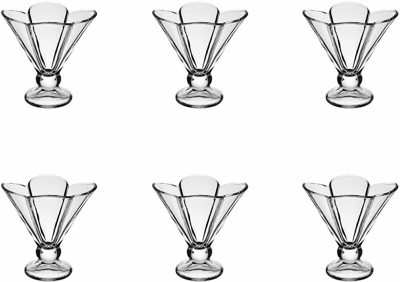 RIAVI ENTERPRISE Glass Dessert Bowl Ice Cream Cups, Crystal Clear Cut Glass, Pudding Bowls, Deep Flower Shape Ice Cream Bowl, Transparent Cup, Tableware Set (Standard Size) 150ml, Glass Dessert Bowl (Clear, Pack of 6)(Pack of 6, Clear)