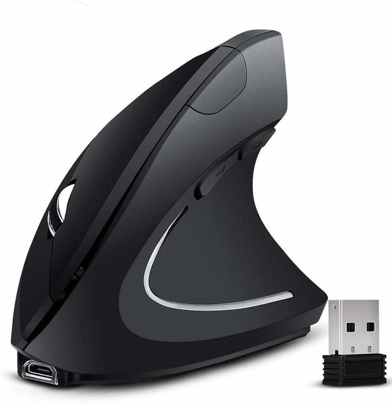 microware Ergonomic Mouse 800/1200/1600 Dpi Optical Mouse Ambidextrous Optical  Gaming Mouse With Bluetooth(2.4GHz Wireless, Black)
