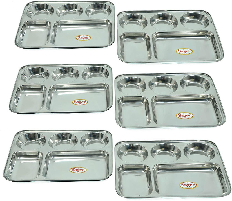 WEKTU Stainless Steel 5 in 1 LUNCH/DINNER/BHOJAN Thali With 5 Compartments Dinner Plate