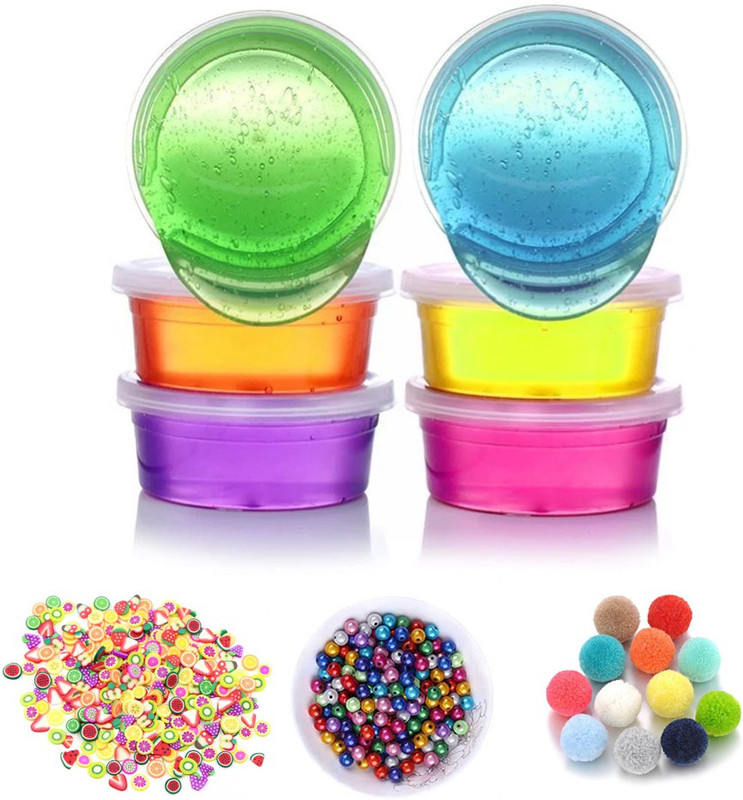 AncientKart Crystal Clear Colored Slime Set of 6with 3 Slime Kit Multicolor Putty Toy
