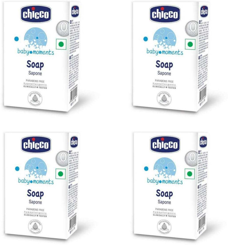 Chicco Baby Moments Soap, Moisturising and Nourishing, 0m+, Dermatologically tested, Paraben free (125 g*4)(4 x 125 g)