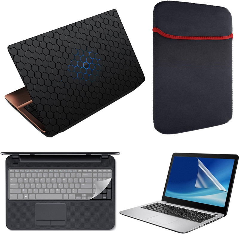 Finest 4 in 1 Combo Pack of Printed Vinyl Laptop Skin Decal Sticker, Reversible Sleeve, Key and Screen Protector Guard for 15.6 Inch Laptop - Be Different Combo Set(Multicolor)