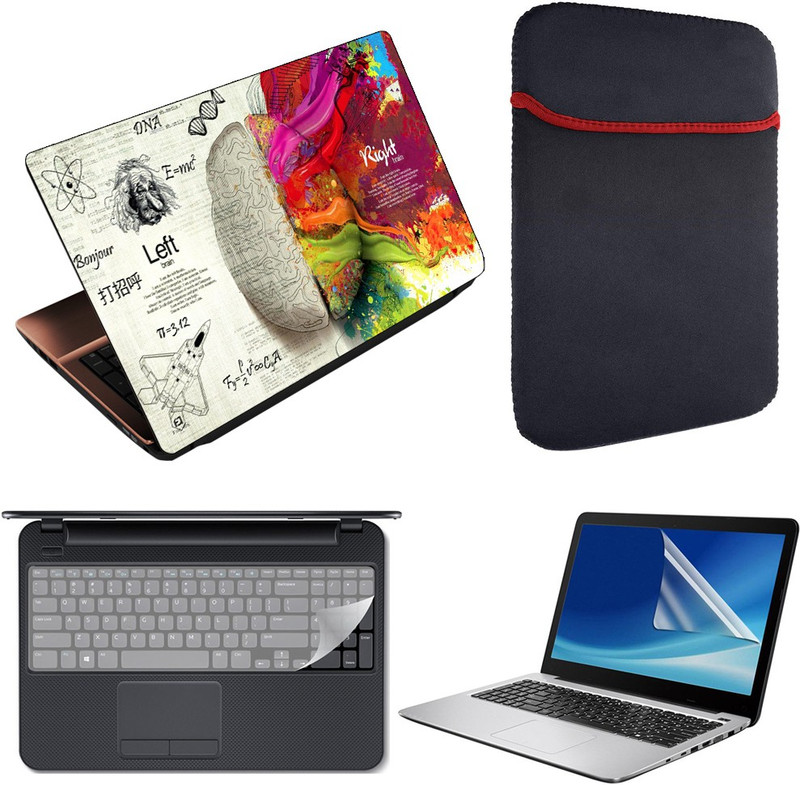 Finest 4 in 1 Combo Pack of Printed Vinyl Laptop Skin Decal Sticker, Reversible Sleeve, Key and Screen Protector Guard for 15.6 Inch Laptop - Be Different Combo Set(Multicolor)