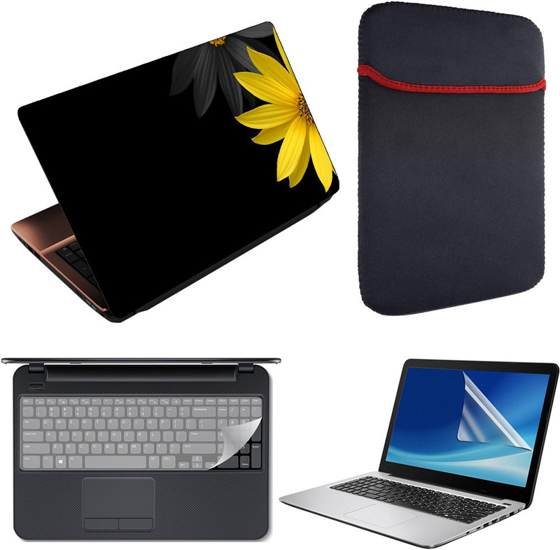 Finest 4 in 1 Combo Pack of Printed Vinyl Laptop Skin Decal Sticker, Reversible Sleeve, Key and Screen Protector Guard for 15.6 Inch Laptop - Angry Lion Combo Set(Multicolor)