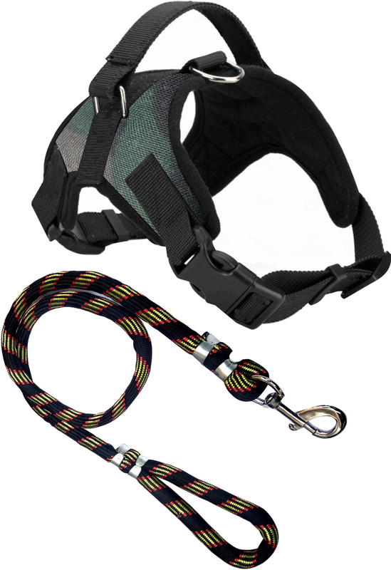 SAWAY Sway Export Quality Dog GREEN NECK & CHEST STRIP HARNES BLACK ROPE MEDIUM Dog Training Harness(Medium, BLACK, MILITARY GREEN)