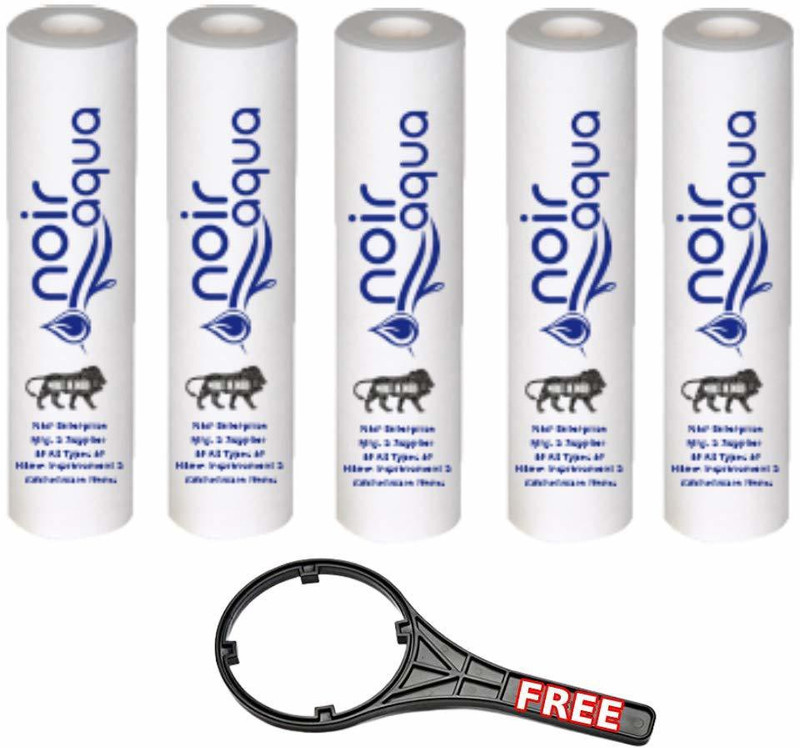 Noir Aqua 5 pcs 10” PP Spun Filter Candle + 1 Free Spanner + 5 Antiscalent Balls | Suitable For All Types Of Ro Water Purifier Solid Filter Cartridge(0.5, Pack of 5)