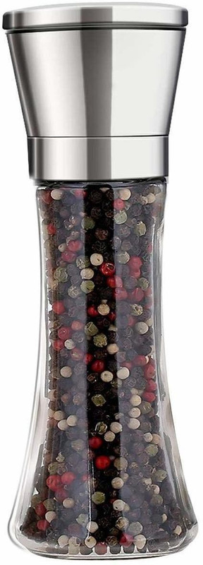 TINSUHG Stainless Steel Salt and Pepper Grinder Crusher Bottle Mill Shaker Glass Squeeze Mill(Clear, Pack of 1)