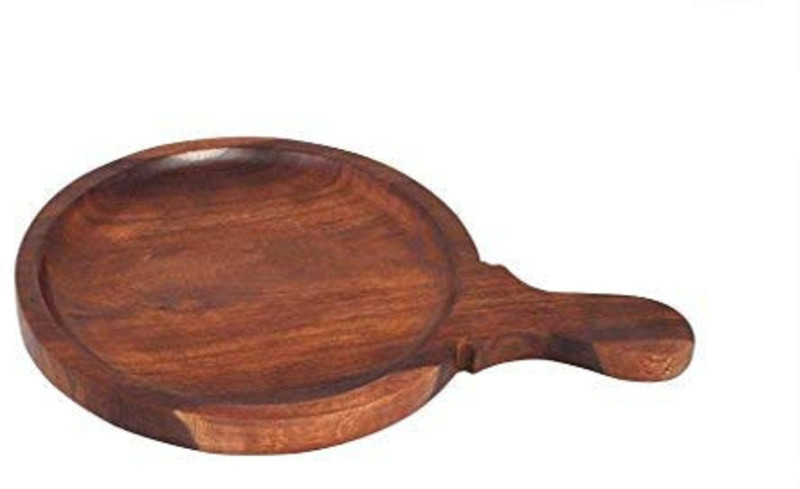 VDIX Wooden Pizza Bat Platter , Pizza Plate/Board/Racket, Round, Slim, 10 Inch, Brown Tray