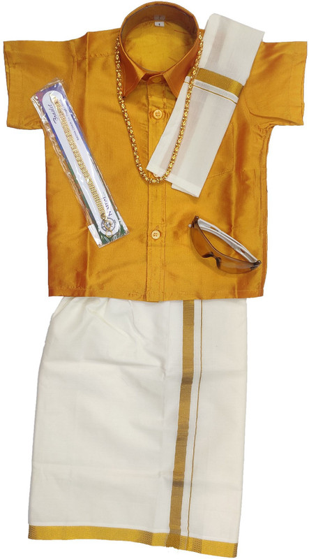 Vishyam South Indian Shirt Dhoti & Shawl with Chain Brecellet and Sunglass Kids Costume Wear