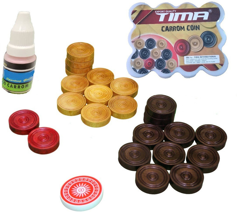 TIMA Carrom Coin Set With Powder (24 Pcs Plastic Carom Coins 1 Striker and 1 Powder) Carrom Pawns(Pack of 24)